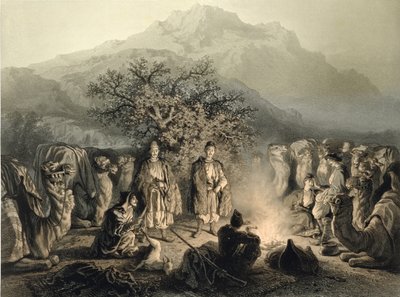 Örmény kereskedők karavánja, Transcaucasia, 33. tábla egy Kaukázusról szóló könyvből, Fortune Ferogio (1805-88) metszete, Alfred Leon Lemercier, Párizs, 1847 alkotó: Grigori Grigorevich Gagarin